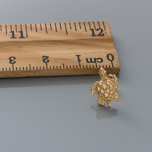 14k Yellow Gold Nautical Mini Sea Turtle Post Earrings w Push Friction Back - Picture 6 of 9